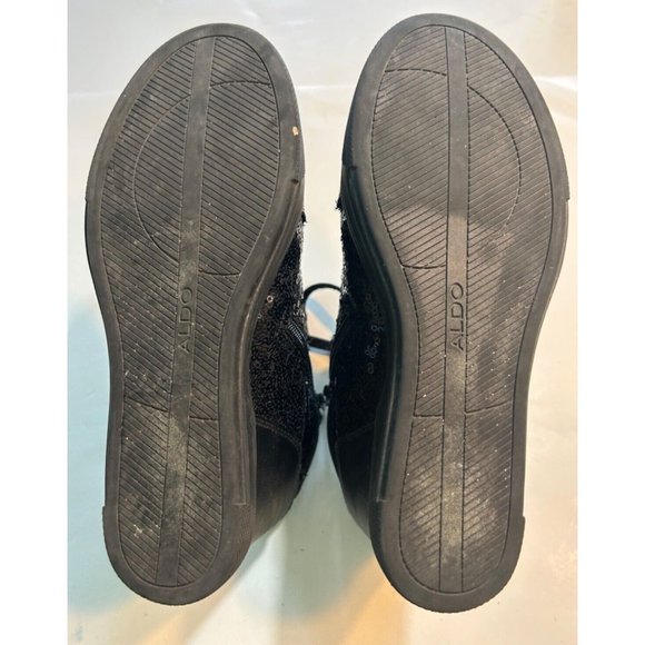 Women's Aldo Kaia Wedge Boot Size 8.5 Black Sequins Zip Side And Tie - Picture 8 of 10